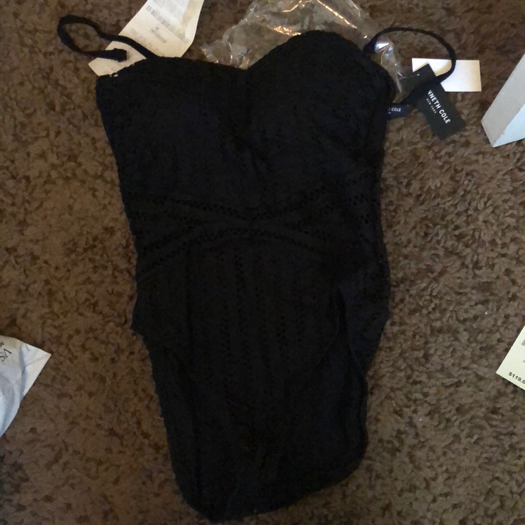Nwt Kenneth Cole Black Embroidered One Piece